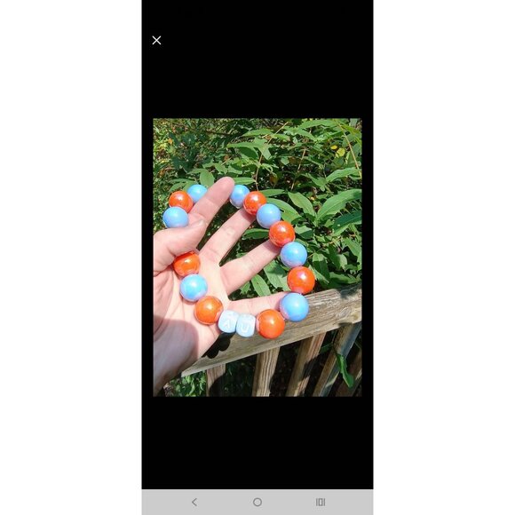 Game Day Dog Necklace, Orange and Blue Chunky Bead Pet Jewelry, Football Spirit - Picture 5 of 10